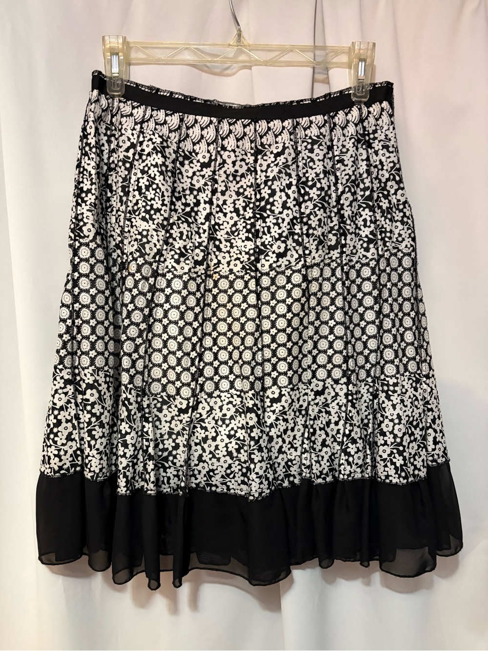 Focus 2000 Black & White Patterned Tiered A-Line Skirt #21